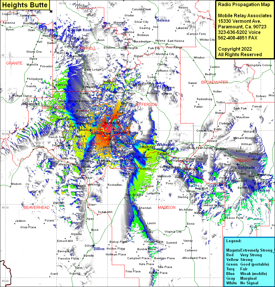 heat map radio coverage Heights Butte